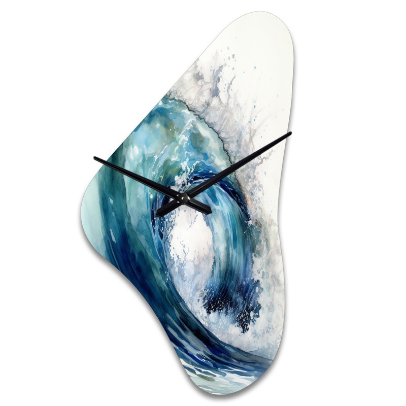 Nicu Ocean Wave Motion VI - Horloge de plage asymétrique en métal, impression d'horloge murale moderne de forme libre, Médium