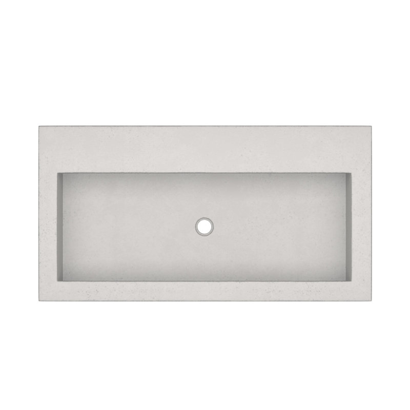 NativeStone Handcrafted Concrete 36" Trough Bathroom Sink, No Hole, Ash