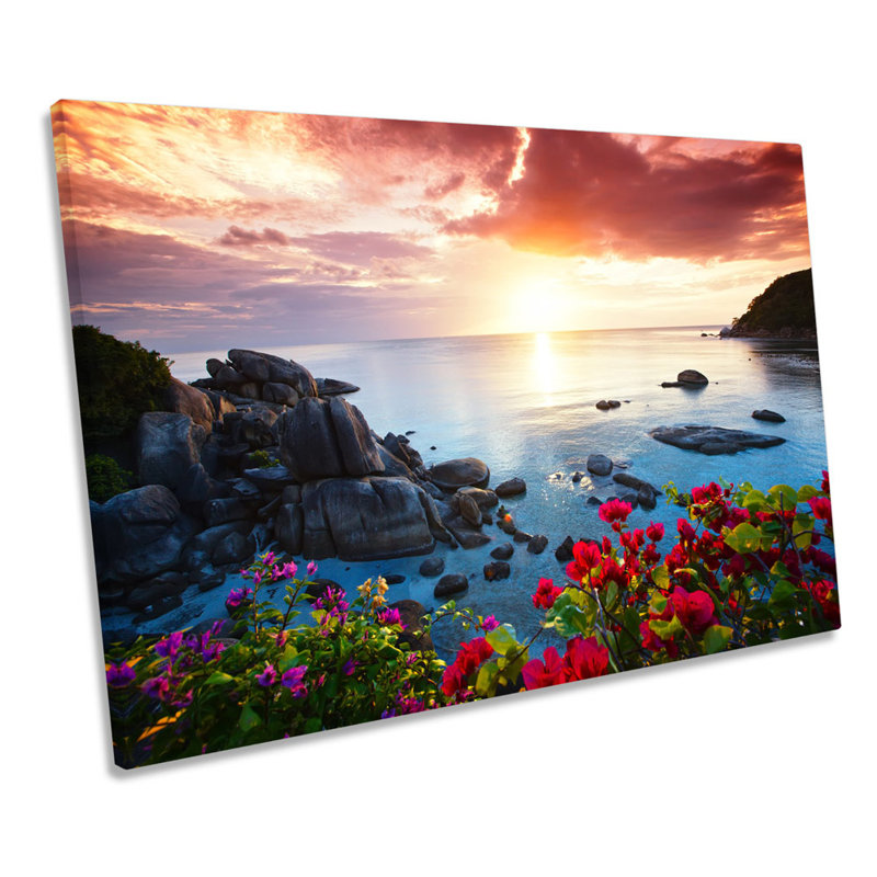 Sunset Beach Floral - Wrapped Canvas Print, 91.4cm H x 137.2cm W x 4cm D