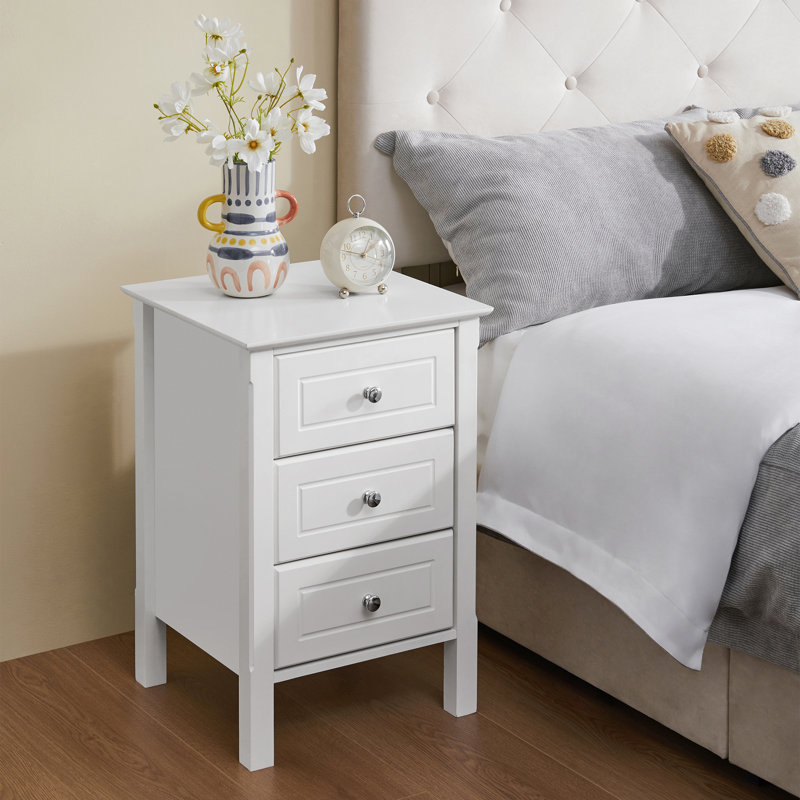 Modern 3 Drawer Bedside Table Nightstand, White, 1pcs