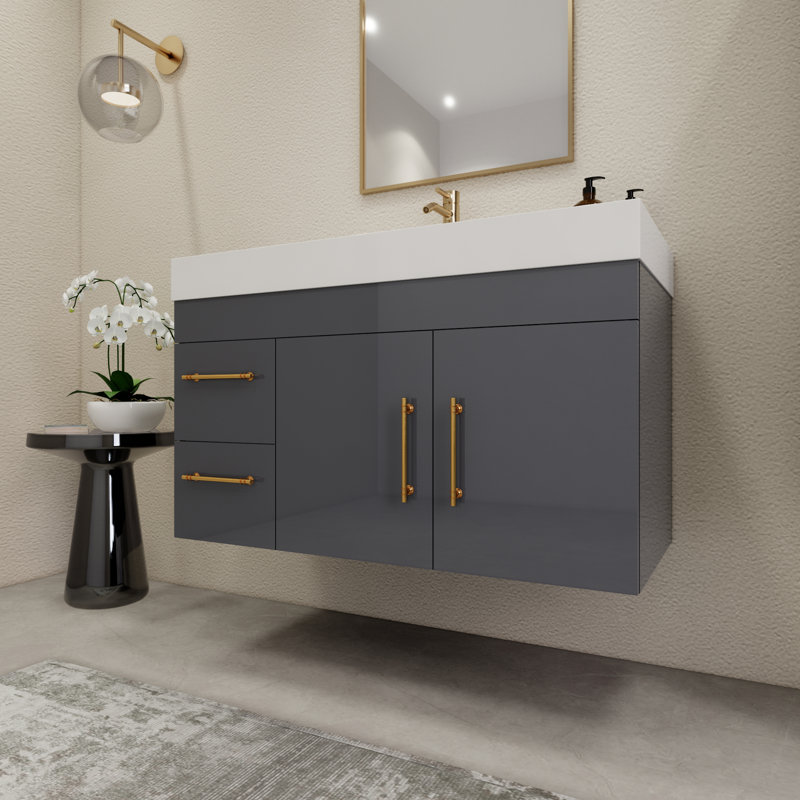 Ensemble de meuble-lavabo simple mural 41,9 ", Gris brillant
