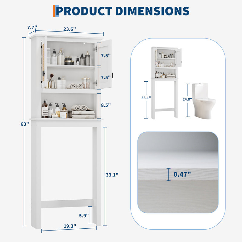 Armoire de rangement pour salle de bain de 63 po de hauteur avec portes doubles et rangement réglable