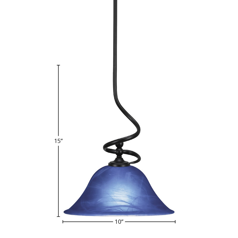 Anjuli Stem Hung Mini Pendant With 10" Blue Italian Glass, Matte Black
