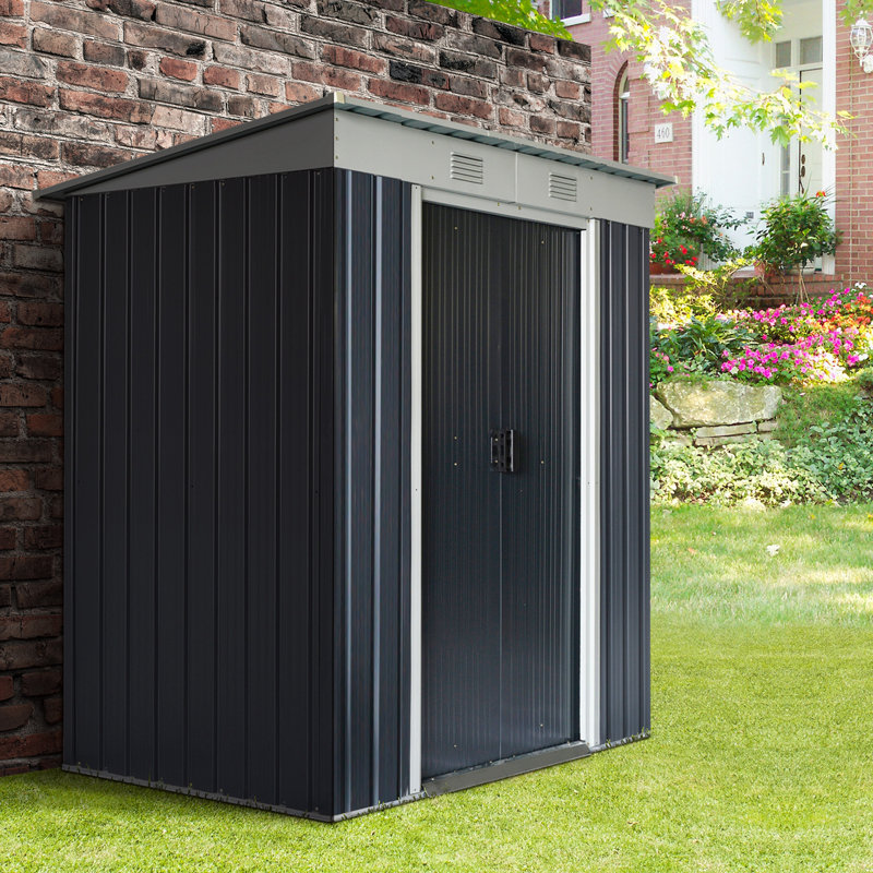 Abri de jardin en métal, abri de rangement extérieur, remise à outils de jardin avec portes coulissantes doubles, Noir