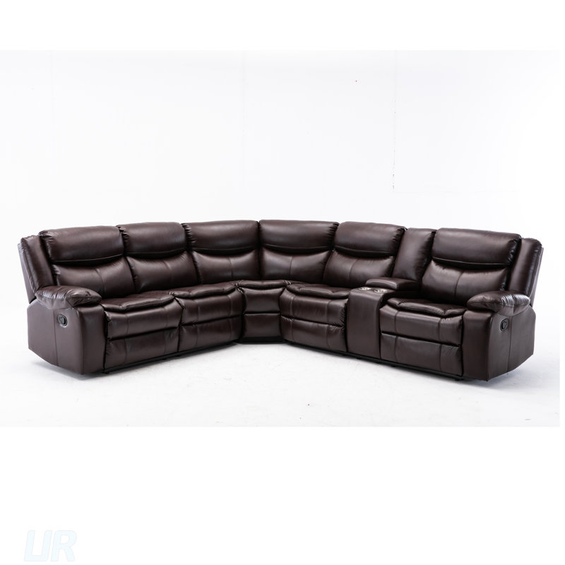 Ensemble de canapé modulaire inclinable en cuir L, Brun