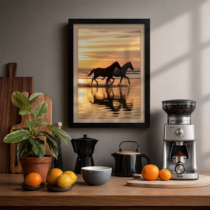 Rider At Dawn Coastal - Print, A2 - 59.4 x 42.0 cm, Black