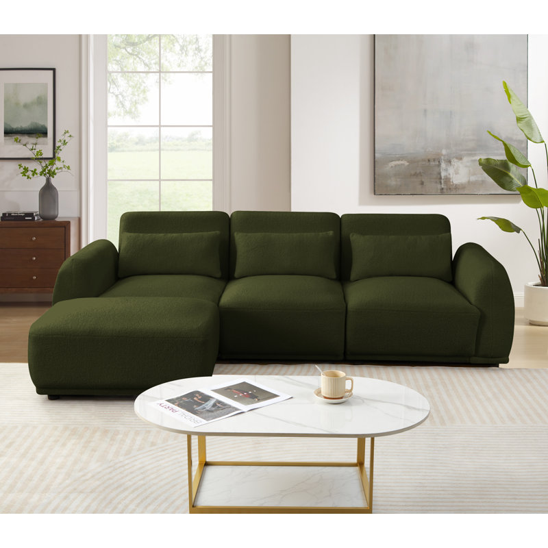 Canapé modulaire modulaire en velours Teddy - 3 sièges confortables et flexibles et repose-pieds pour tout espace