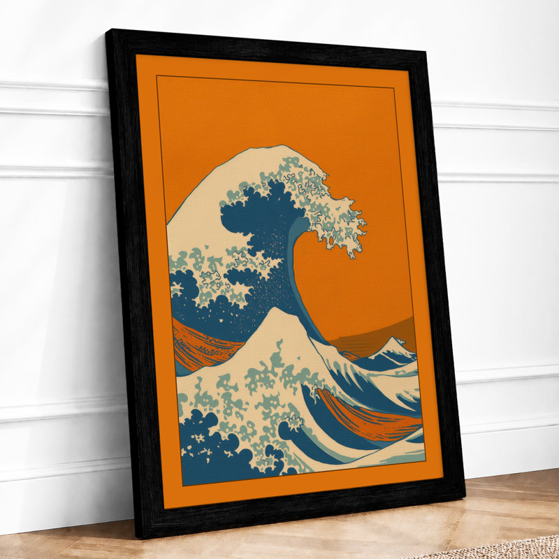 Wave in Motion Japandi - Framed Print, A2 - 59.4 x 42.0 cm, Black
