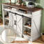  Meuble télé Allen avec porte de grange coulissante et grandes tablettes de rangement l 66 po Allen, blanc-105532819