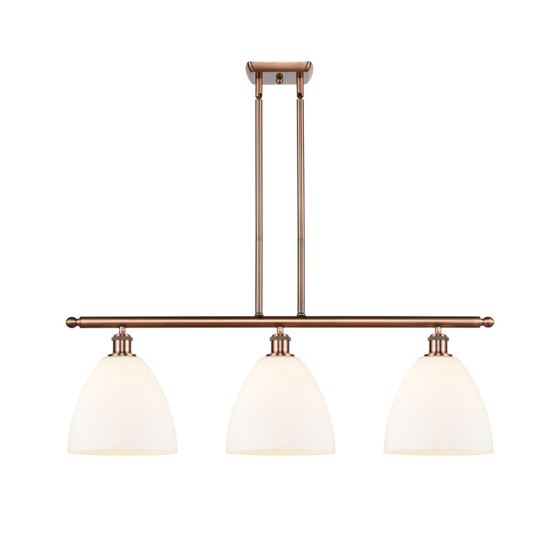 Angelka 3 - Light Kitchen Island Pendant, Matte White, 45.75" H x 36" W x 9" D, Antique Copper