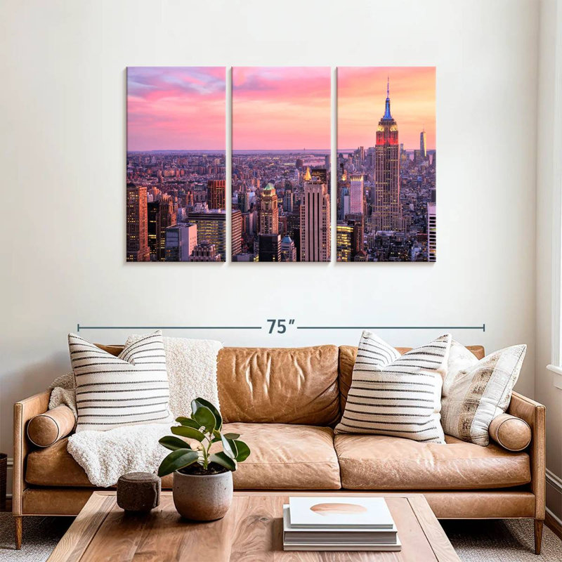 Sebbie NYC Skyline au coucher du soleil, H 36 po x l 57 po