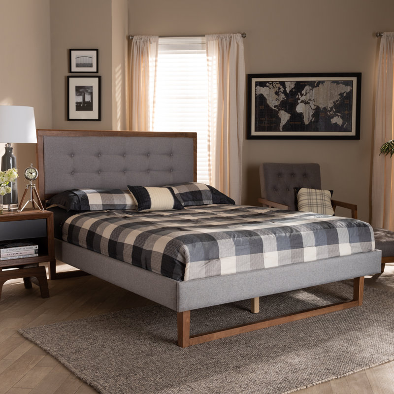 Cicenia Upholstered Bed, King, Light Gray/Ash Walnut