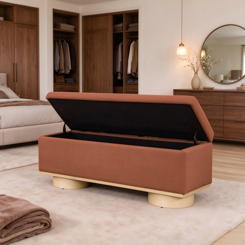 Faux Fur Upholstered Storage Bench, Brown