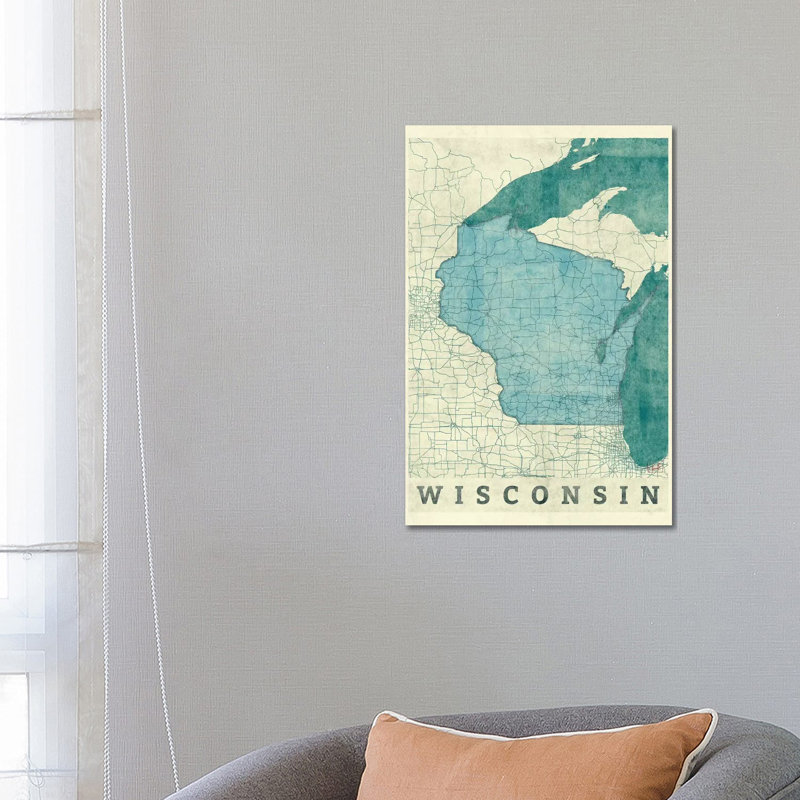 Wisconsin Map - Wrapped Canvas Print, 66.04 cm H x 45.72 cm W x 3.175 cm D