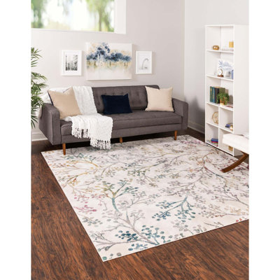 Tapis floral vert / mauve / blanc Adelin