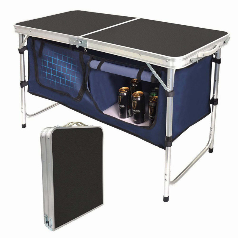 Folding Camping Table With Built-In Storage Compartment
