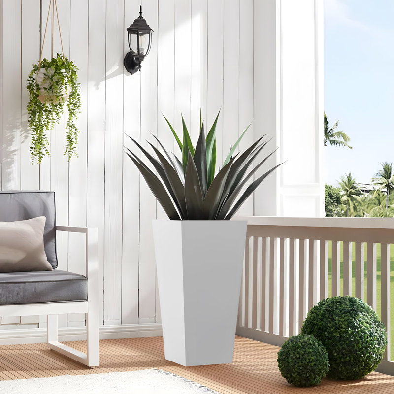 Tall Metal Tapered Planter, White, 14" H x 25.5" W x 14" D