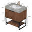 Meuble-lavabo 30 po, meuble de rangement autoportant en contreplaqué rayé avec tiroir et tablette ouverte, plateau en pierre frittée gris clair et vasque en céramique encastrée, noyer foncé pré-assemblé-1428488151-1428488152