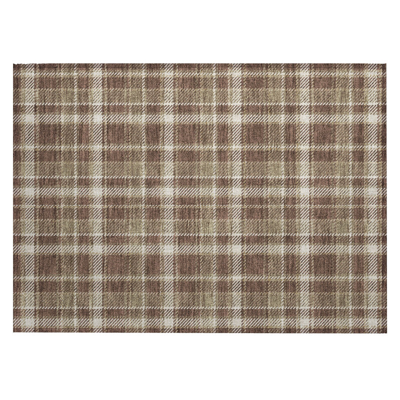 Washable Plaid Indoor / Outdoor Rug, Rectangle 1'8" x 2'6"