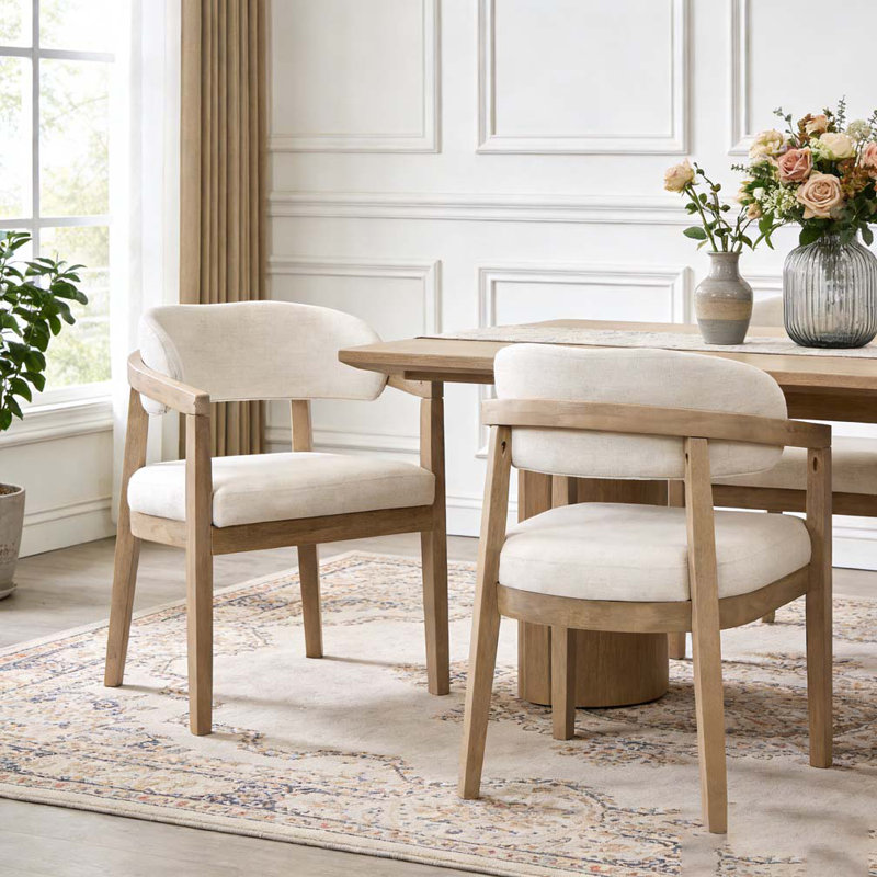 Chaise avec accoudoirs de salle à manger, Beige + gris clair