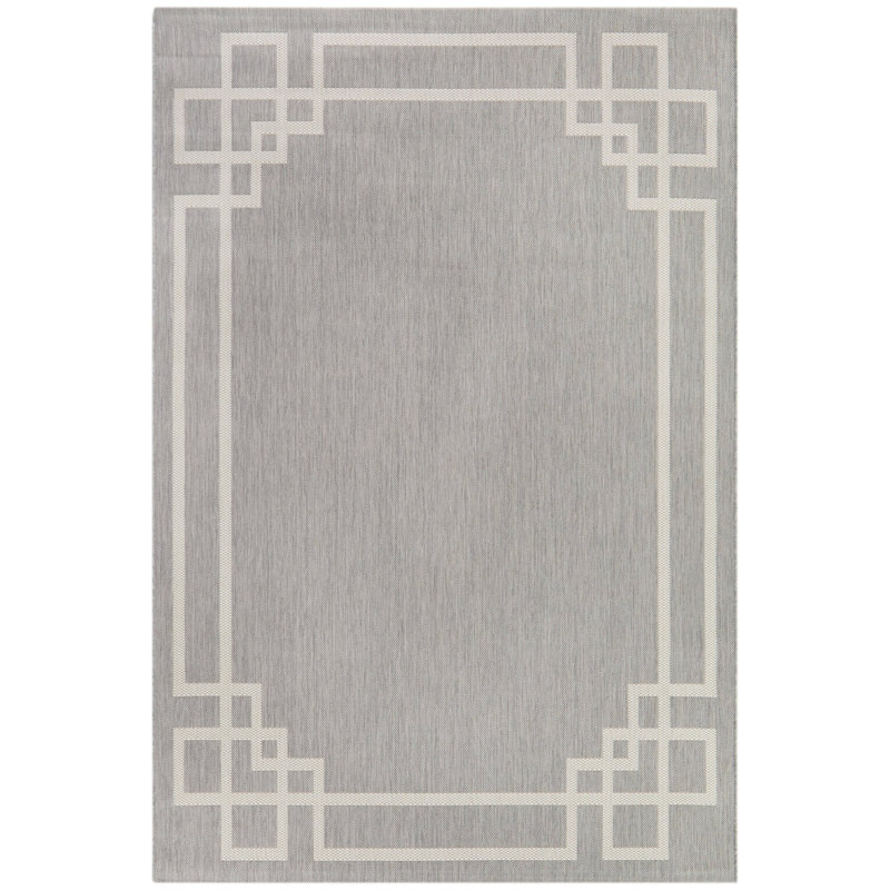 Liyuan Grey Art Deco Border Indoor/Outdoor Area Rug, Rectangle 5 pi 3 po x 7 pi