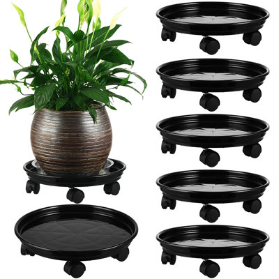 Lot de 6 chariots à plantes à roulettes, supports de transport robustes en plastique pour plantes, noirs.