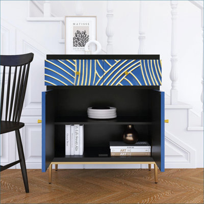Cabinets with 2 Doors, 1 Drawer &amp; Adjustable Shelf for Living Room, Hallway, Entryway | Navy Blue | Contemporary MDF