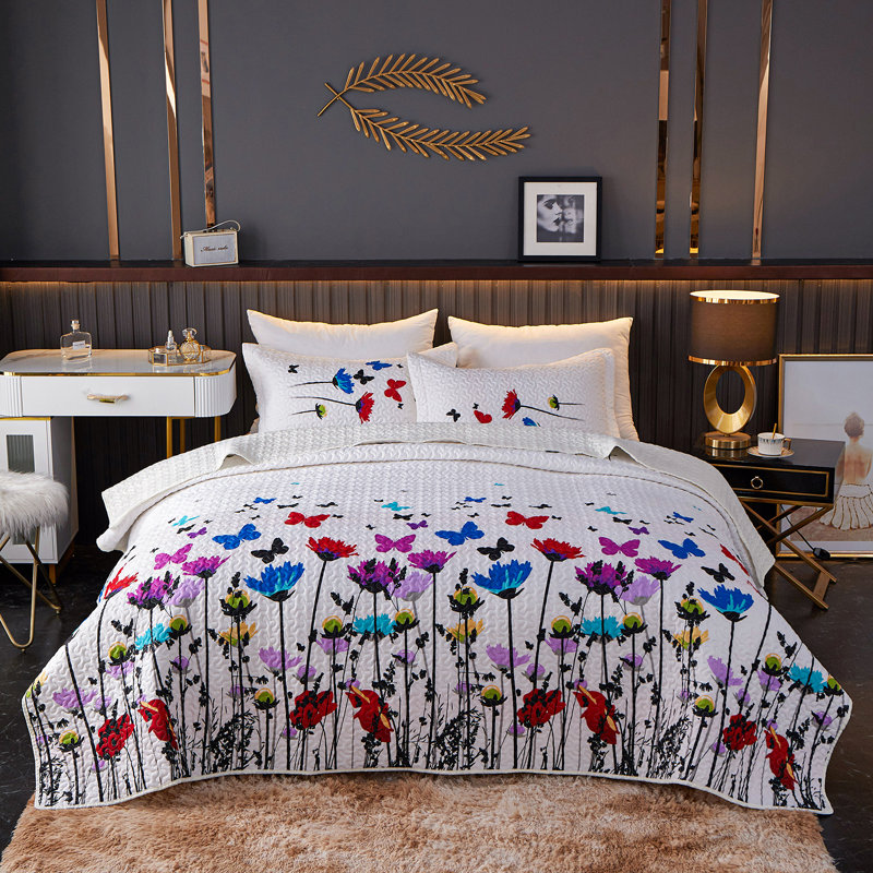 Floral Quilt Set - Lightweight Soft Floral Bedspread for Bedroom Decor, Queen Quilt + 2 Queen Shams