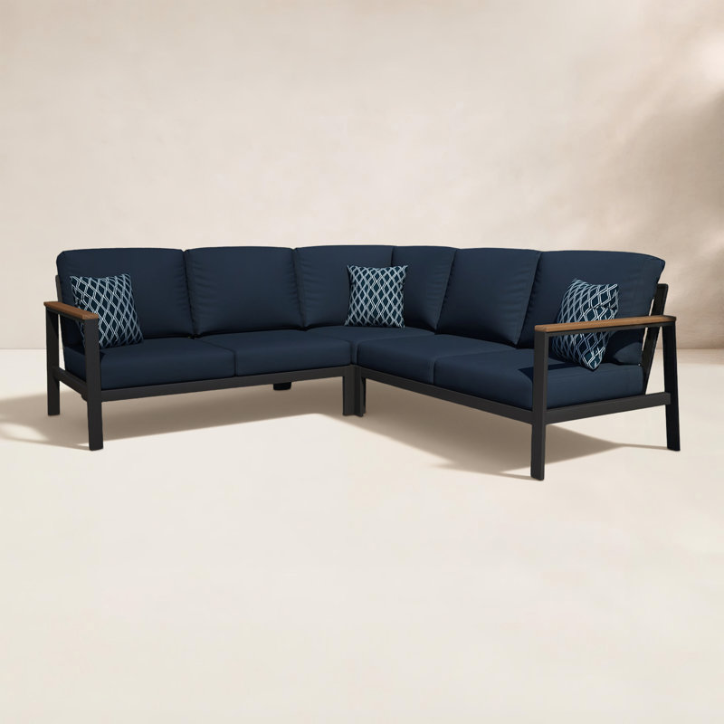 Townsend Outdoor 5 Person Sectional Seating Group With Sunbrella Cushions, Canvas Navy Sunbrella® Canvas