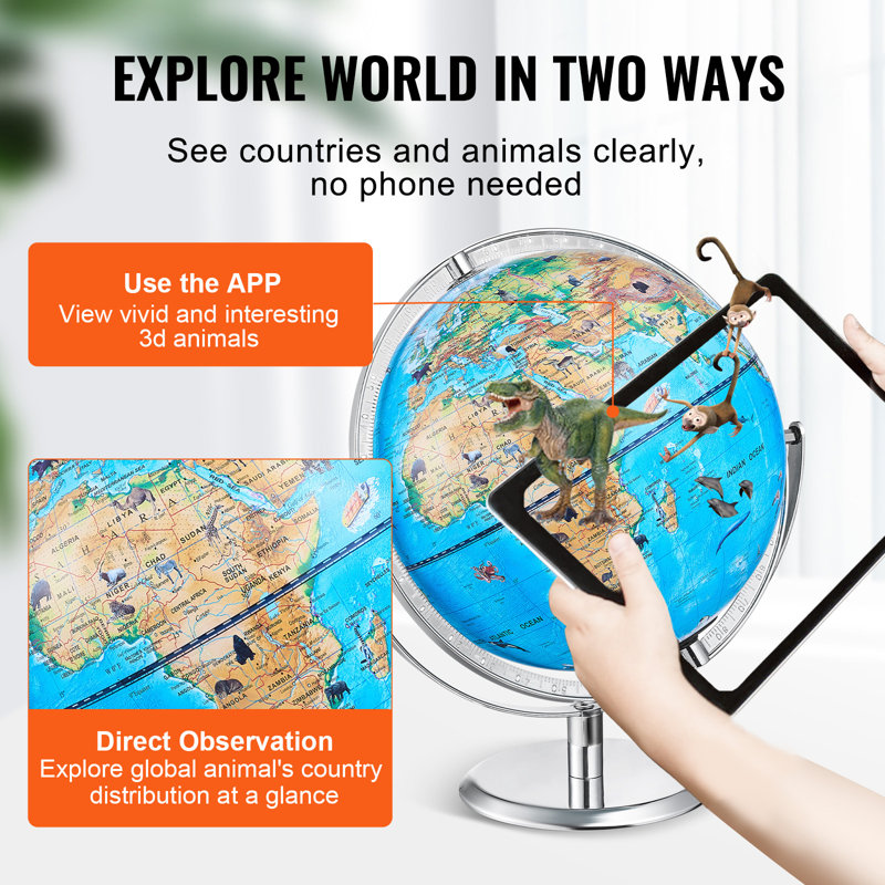 Globe éducatif pour enfants, 254 mm (10 po), globe terrestre interactif en réalité augmentée avec application RA Golden Globe, éclairage nocturne DEL, rotation à 720°, jouet STEM idéal pour les enfants, compatible avec les appareils Android et iOS.