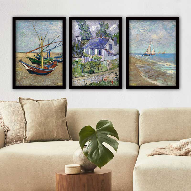 Ensemble de 3 peintures élégantes encadrées décoratives, 13,8 x 17,7 pouces chacune | 100% bois avec cadre 100% polystyrène (épaisseur: 0,8 pouce) | Impression numérique UV, parfaite pour le salon et la décoration intérieure