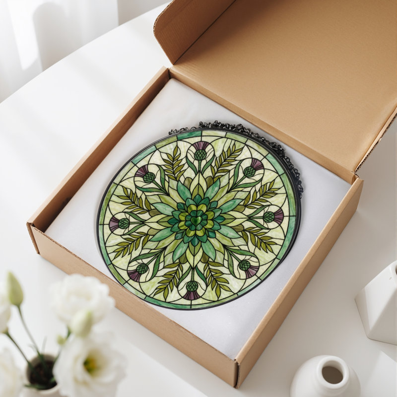 Panneau de vitrail floral Mandala, H 7,8 po