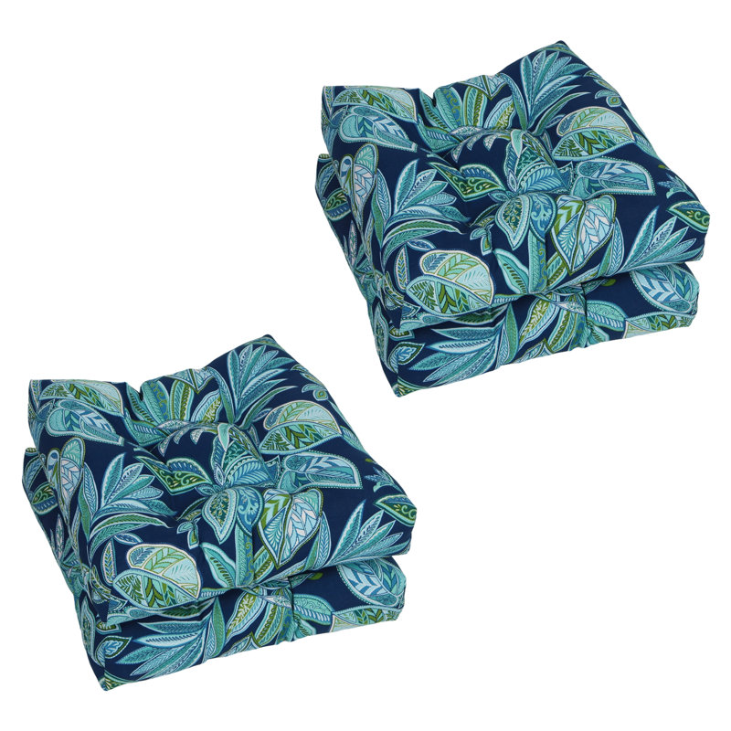 19-Inch Square Outdoor Tufted Dining Chair Cushions (Set Of 4), Blue/Crestwood Marine Floral
