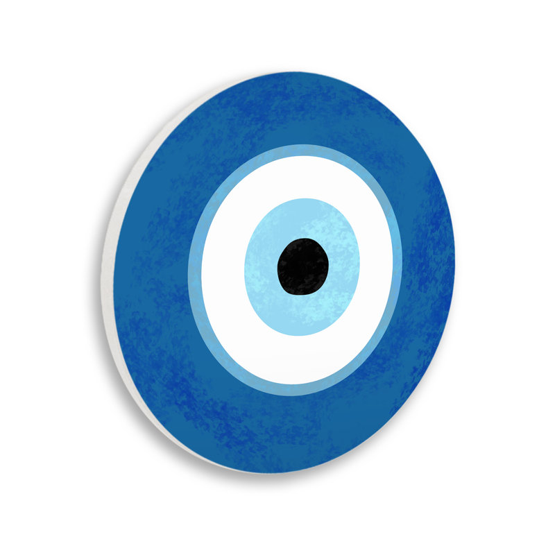 Evil Eye Centric Bold Blue Abstract Circular Dominant Shapes Circular Wall Plaque, 12" Diameter
