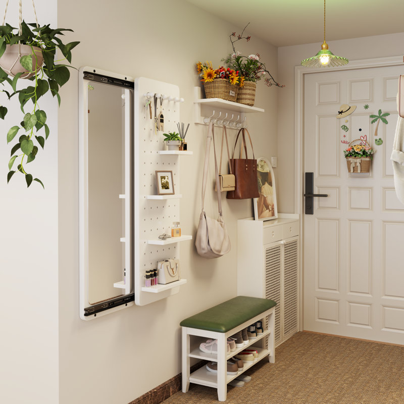 Miroir mural Adryell avec rangement, Blanc, H 47,6 po x l 31,4 po - 4 tablettes
