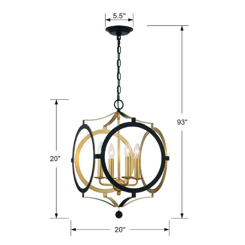 Annabel 4 - Light Dimmable Square / Rectangle Chandelier, Black/Gold