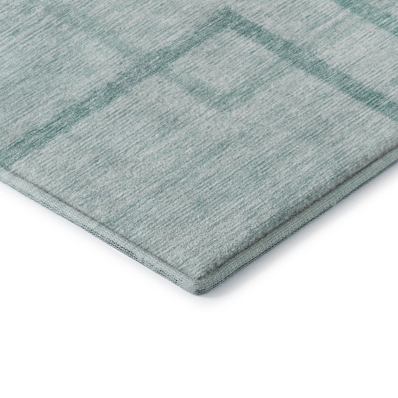 Tapis bleu sarcelle lavable à la machine Premium Prisco, Rectangle 5 pi x 7 pi 6 po