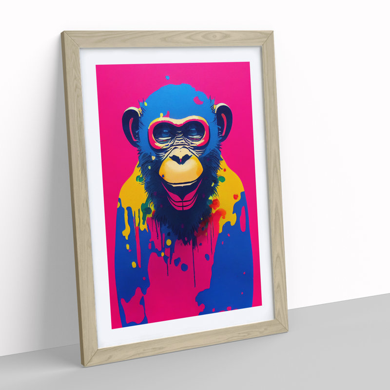 Paint Drip Monkey No.1 - Wall Art, 64cm H x 46cm W x 2cm D, Oak Framed