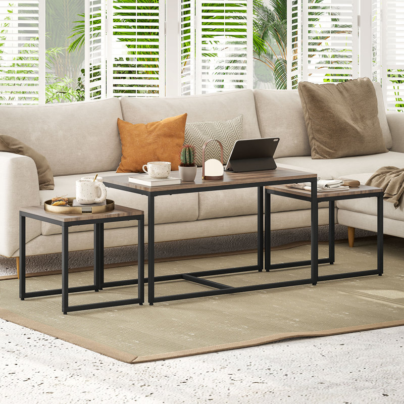Nesting Coffee Table Set of 3, End Tables for Living Room, Brown