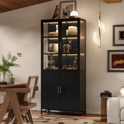 Vitrine de 76,75 po de hauteur avec portes vitrées Armoire vitrée en acier avec garde-manger en verre à 3 côtés avec rangement