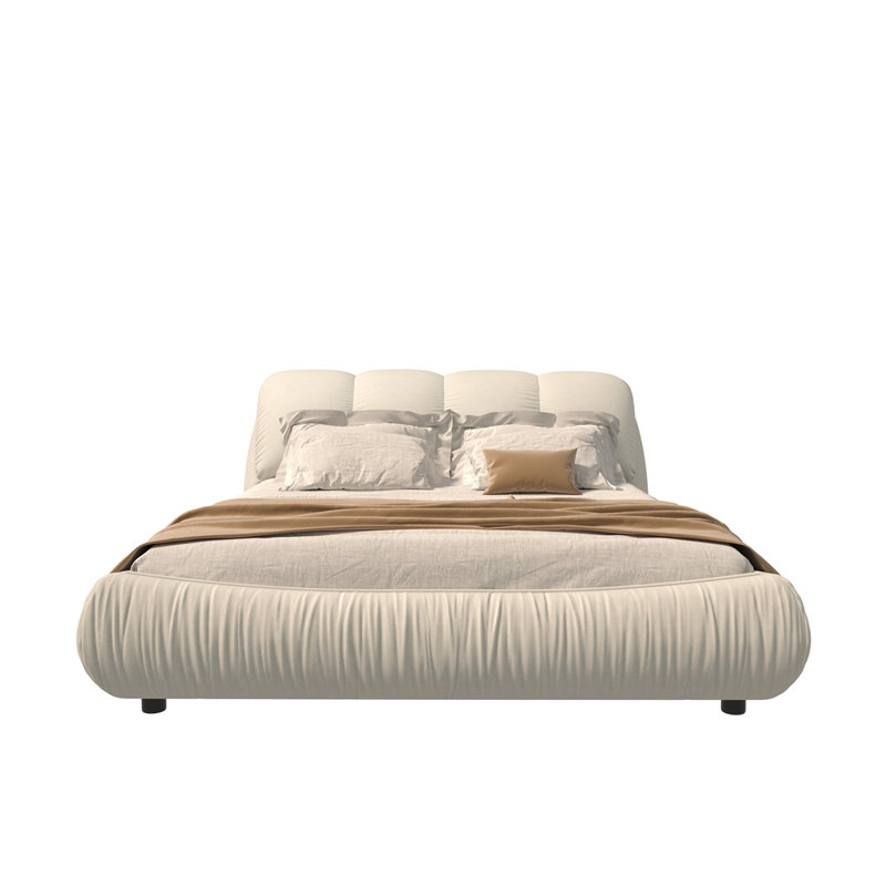 Lit plateforme tapissier surdimensionné et rembourré, Beige, Grand lit