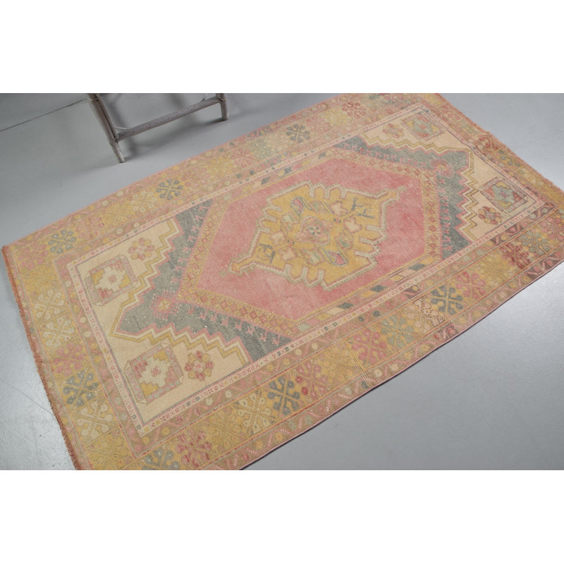 Vintage Handmade Turkish Rug with Geometric Patterns in Muted for Bohemian Homes