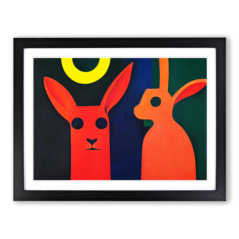 Abstract Hares - Single Picture Frame Print, Black, 46cm H x 64cm W x 2cm D