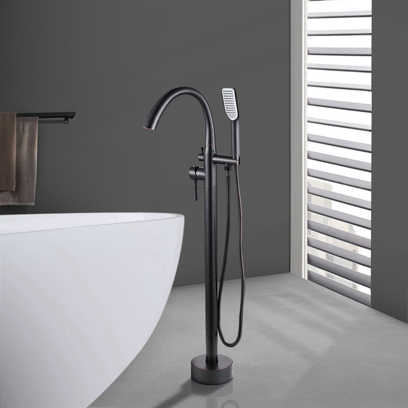 Robinet de baignoire autoportant monocommande à fixation au sol avec douche à main, Bronze huilé