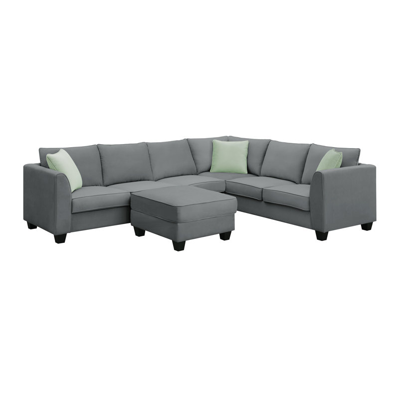 Anissia 112" W x 87" D Sectional Sofa Couches , 7 Seats Modular Sectional Sofa with Ottoman, L shaped couch with 3 Pillows