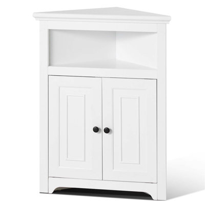 Meuble de rangement d'angle de 81 cm (32 po) avec 3 niveaux, tablettes réglables et 2 portes en bois pour une organisation polyvalente de la maison