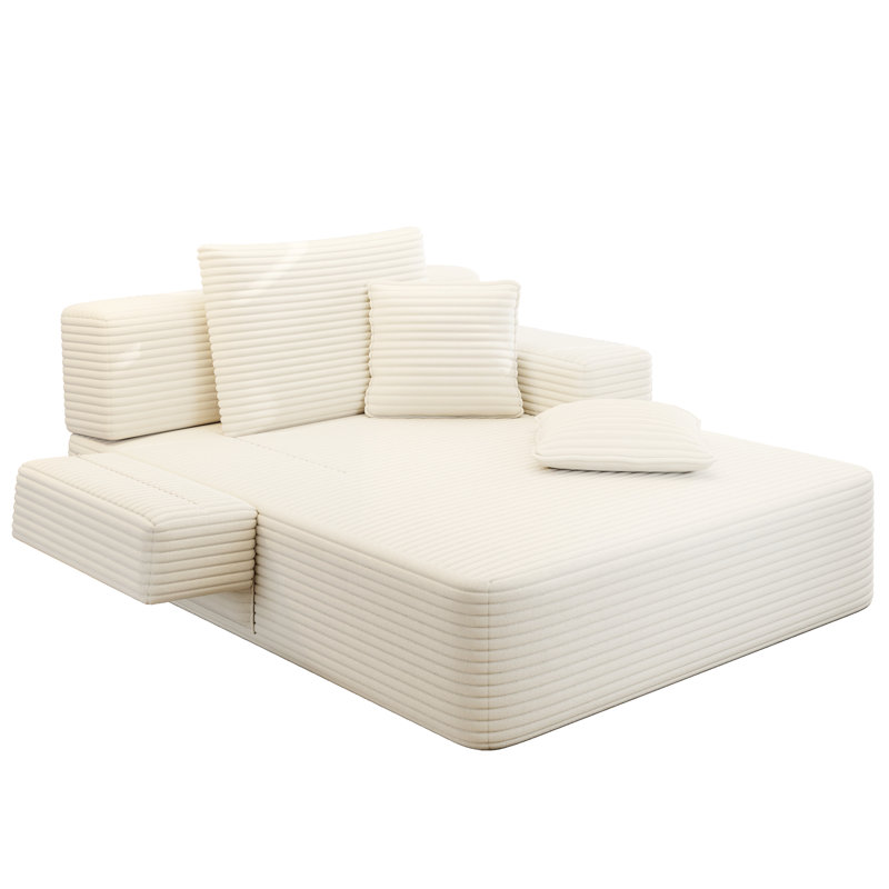 Canapé-lit convertible en velours côtelé moelleux avec 3 coussins, pochette de rangement et conception compacte