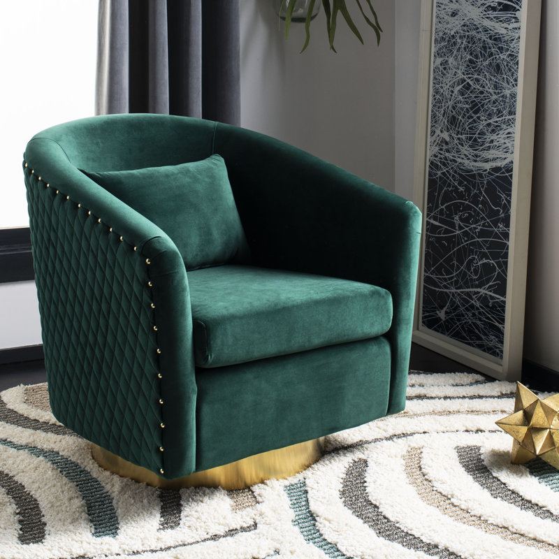 Skye Upholstered Swivel Barrel Chair, Emerald Velvet, Gold