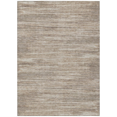 5' X 8' Taupe Gray And Ivory Striped Washable Indoor Outdoor Area Rug