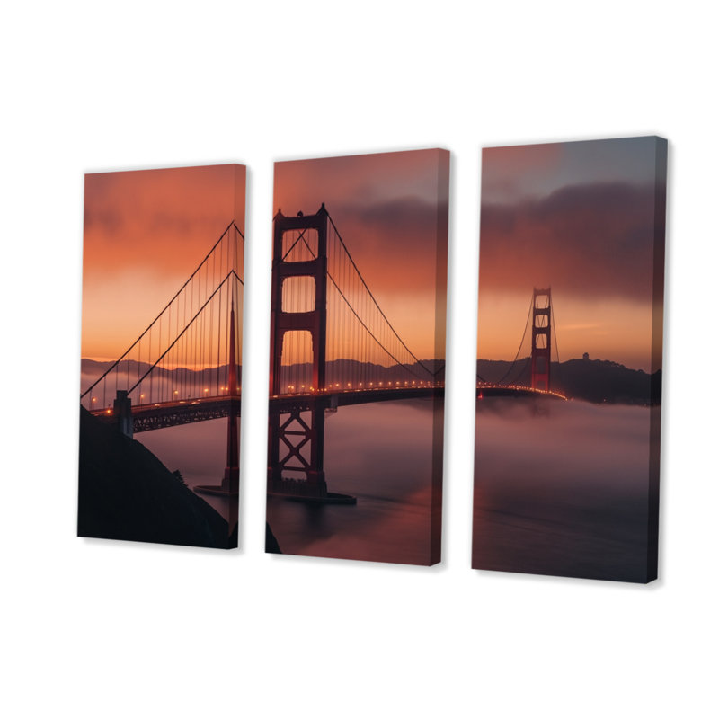San Francisco Golden Gate Solitude I sur toile, reproduction de 3 pièces, H 32 po x l 48 po x P 1 po